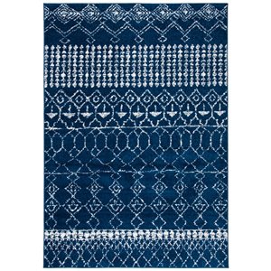 Carpette d'intérieur rectangulaire et abstraite Tulum Artesia par Safavieh de 3 pi x 5 pi de style bohème, bleu marine et i…