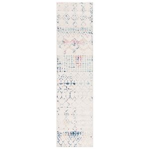 Tapis de passage rectangulaire et abstrait Tulum Artesia par Safavieh de 2 pi x 13 pi de style bohème, ivoire et bleu