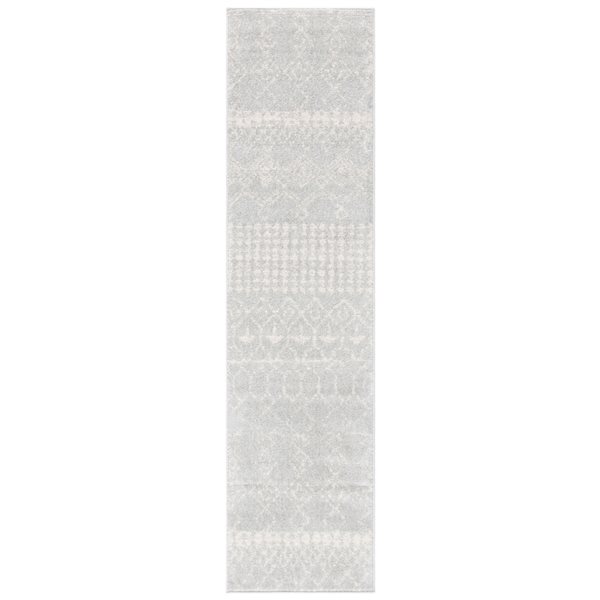 Tapis de passage rectangulaire et abstrait Tulum Artesia par Safavieh de 2 pi x 5 pi de style bohème, gris clair et ivoire