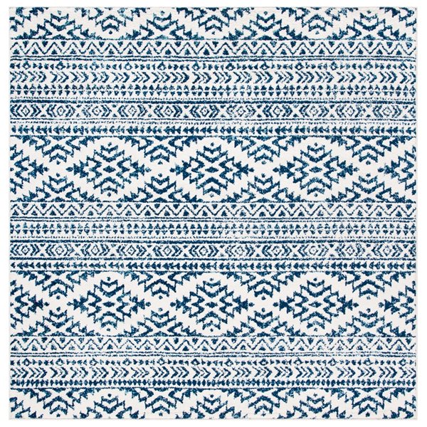 Safavieh Tulum Cibola 7-ft x 7-ft Ivory/Navy Square Indoor Abstract Bohemian/Eclectic Area Rug