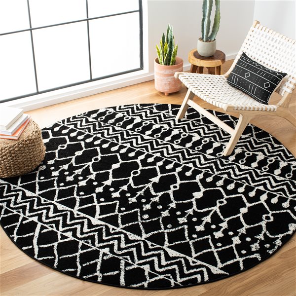 Safavieh Tulum Colfax 3-ft x 3-ft Black/Ivory Round Indoor Abstract Bohemian/Eclectic Throw Rug