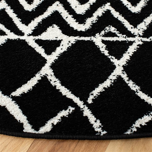 Safavieh Tulum Colfax 3-ft x 3-ft Black/Ivory Round Indoor Abstract Bohemian/Eclectic Throw Rug