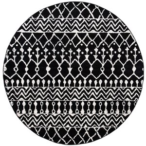 Safavieh Tulum Colfax 3-ft x 3-ft Black/Ivory Round Indoor Abstract Bohemian/Eclectic Throw Rug