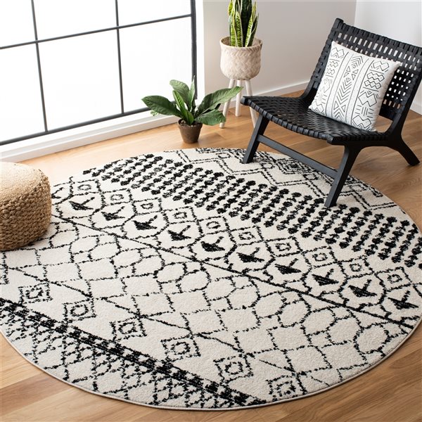 Safavieh Tulum Artesia 7-ft x 7-ft Ivory/Black Round Indoor Abstract Bohemian/Eclectic Area Rug