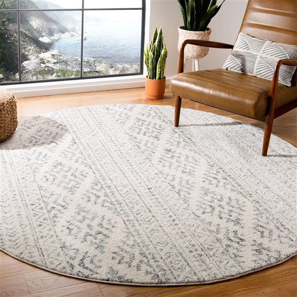 Safavieh Tulum Cibola 3-ft x 3-ft Ivory/Grey Round Indoor Distressed/Overdyed Bohemian/Eclectic Throw Rug