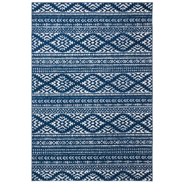 Safavieh Tulum Cibola 6-ft x 9-ft Navy/Ivory Rectangular Indoor Abstract Bohemian/Eclectic Area Rug