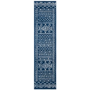 Tapis de passage rectangulaire et abstrait Tulum Grady par Safavieh de 2 pi x 5 pi de style bohème, bleu marine et ivoire