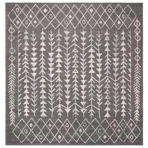 Tapis d'intérieur carré et délavé Tulum Elida par Safavieh de 5 pi x 5 pi de style bohème, gris foncé et ivoire