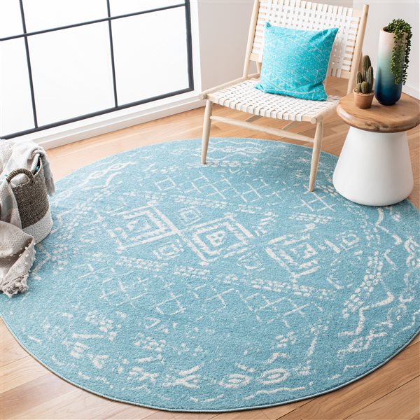 Safavieh Tulum Grady 7-ft x 7-ft Blue/Ivory Round Indoor Distressed/Overdyed Bohemian/Eclectic Area Rug