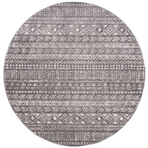 Tapis d'intérieur rond et abstrait Tulum Hobbs par Safavieh de 7 pi x 7 pi de style bohème, gris foncé et ivoire