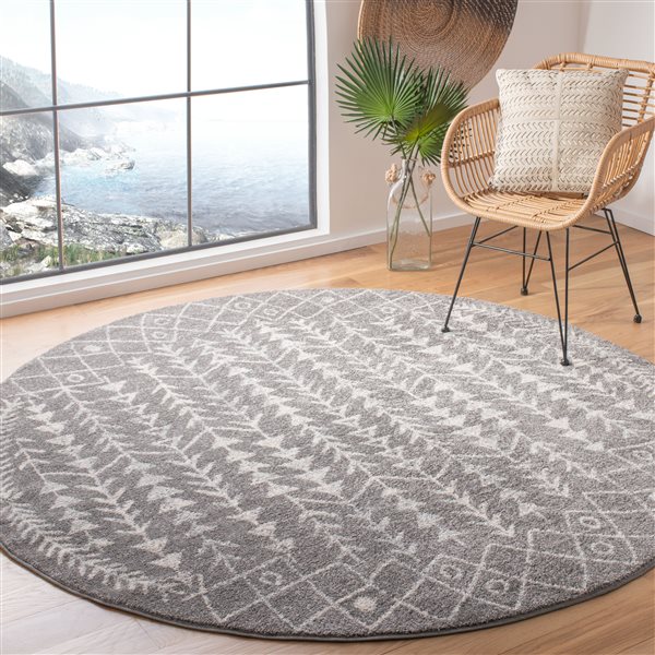 Safavieh Tulum Elida 3-ft x 3-ft Dark Grey/Ivory Round Indoor Abstract Bohemian/Eclectic Throw Rug