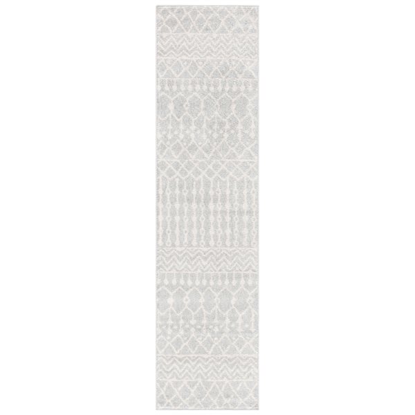 Tapis de passage rectangulaire et délavé Tulum Colfax par Safavieh de 2 pi x 8 pi de style bohème, gris clair et ivoire