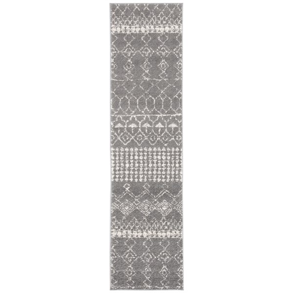 Tapis de passage rectangulaire et abstrait Tulum Artesia par Safavieh de 2 pi x 13 pi de style bohème, gris et ivoire