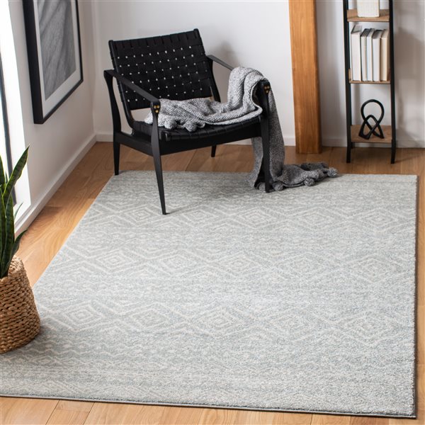 Tapis d'intérieur rectangulaire et abstrait Tulum Logan par Safavieh de 4 pi x 6 pi de style bohème, gris clair et ivoire