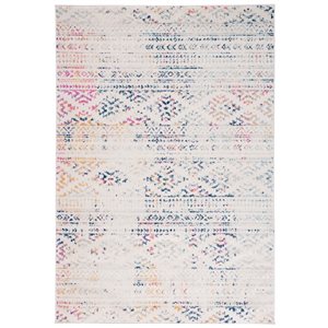 Tapis d'intérieur rectangulaire et abstrait Tulum Cibola par Safavieh de 4 pi x 6 pi de style bohème, ivoire et bleu