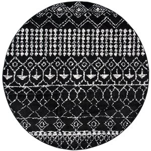 Tapis d'intérieur rond et abstrait Tulum Artesia par Safavieh de 7 pi x 7 pi de style bohème, noir et ivoire