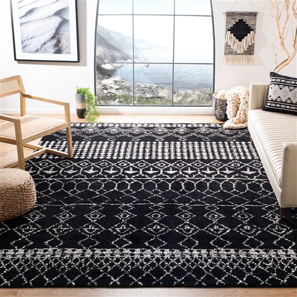 Safavieh Tulum Artesia 9-ft x 12-ft Black/Ivory Rectangular Indoor Abstract Bohemian/Eclectic Area Rug