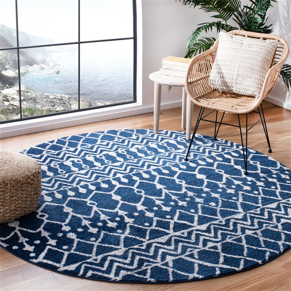 Safavieh Tulum Colfax 3-ft x 3-ft Navy/Ivory Round Indoor Abstract Bohemian/Eclectic Throw Rug