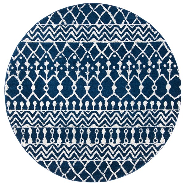 Safavieh Tulum Colfax 3-ft x 3-ft Navy/Ivory Round Indoor Abstract Bohemian/Eclectic Throw Rug