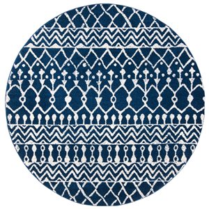 Safavieh Tulum Colfax 3-ft x 3-ft Navy/Ivory Round Indoor Abstract Bohemian/Eclectic Throw Rug