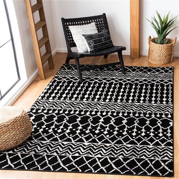 Tapis d'intérieur rectangulaire et délavé Tulum Colfax par Safavieh de 4 pi x 6 pi de style bohème, noir et ivoire