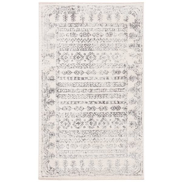 Tapis d'intérieur rectangulaire et délavé Tulum Otero par Safavieh de 4 pi x 6 pi de style bohème, ivoire et gris