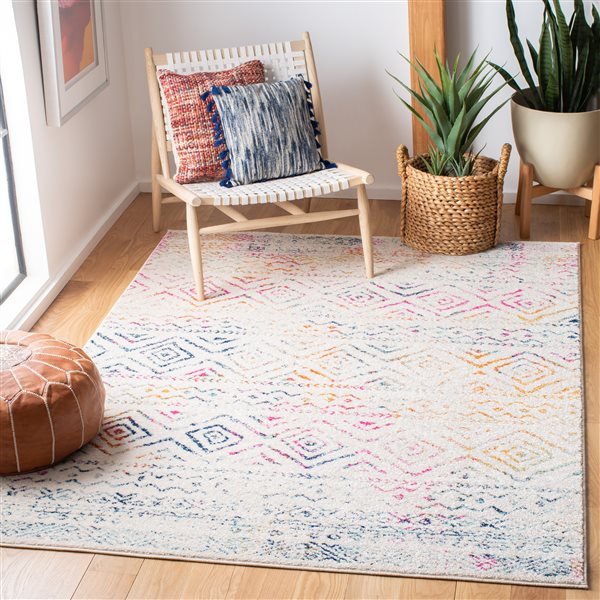 Safavieh Tulum Logan 3-ft x 5-ft Ivory/Fuchsia Rectangular Indoor Abstract Bohemian/Eclectic Throw Rug