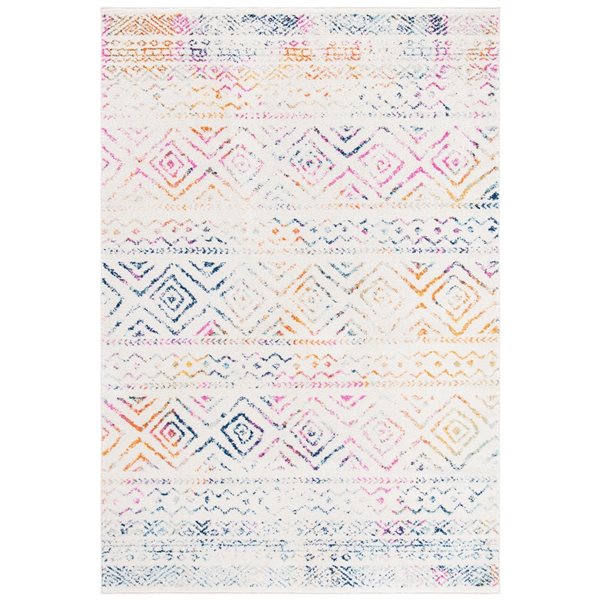 Safavieh Tulum Logan 3-ft x 5-ft Ivory/Fuchsia Rectangular Indoor Abstract Bohemian/Eclectic Throw Rug