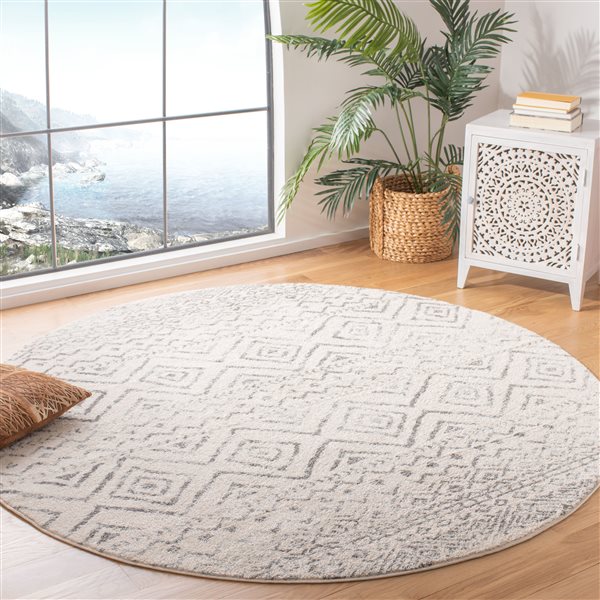 Safavieh Tulum Logan 3-ft x 3-ft Ivory/Grey Round Indoor Abstract Bohemian/Eclectic Throw Rug