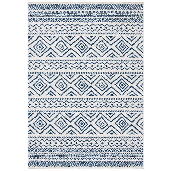 Tapis d'intérieur rectangulaire et abstrait Tulum Logan par Safavieh de 8 pi x 10 pi de style bohème, ivoire et bleu marine