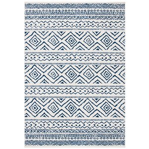 Tapis d'intérieur rectangulaire et abstrait Tulum Logan par Safavieh de 8 pi x 10 pi de style bohème, ivoire et bleu marine