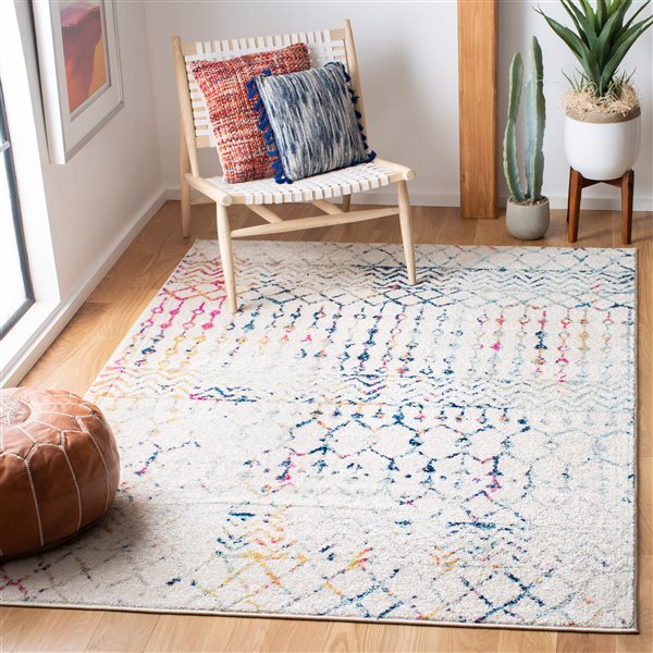 Safavieh Tulum Colfax 4-ft x 6-ft Ivory/Blue Rectangular Indoor Distressed/Overdyed Bohemian/Eclectic Area Rug