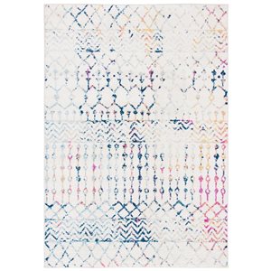 Safavieh Tulum Colfax 4-ft x 6-ft Ivory/Blue Rectangular Indoor Distressed/Overdyed Bohemian/Eclectic Area Rug