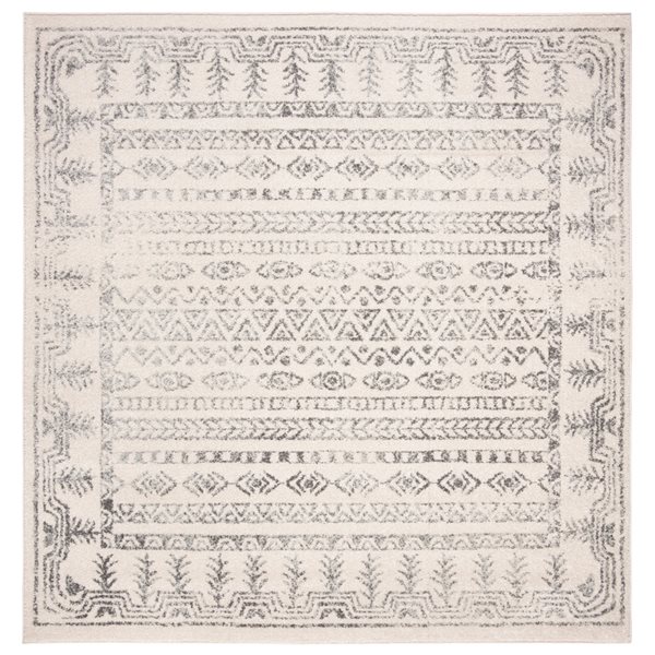 Tapis d'intérieur carré et délavé Tulum Otero par Safavieh de 7 pi x 7 pi de style bohème, ivoire et gris