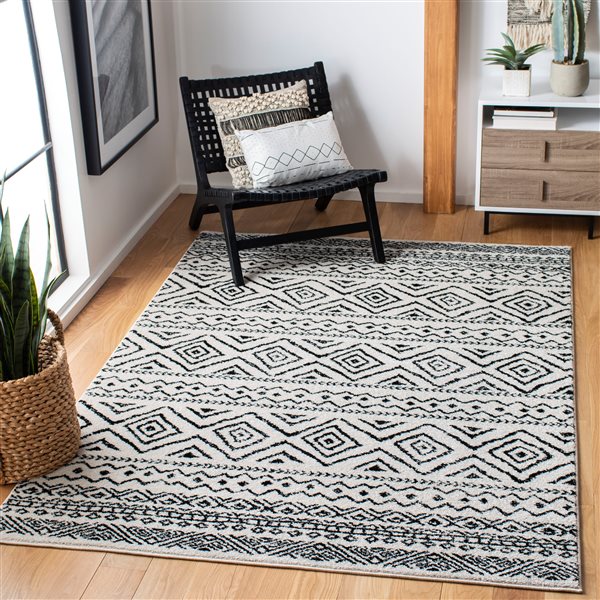 Safavieh Tulum Logan 3-ft x 5-ft Ivory/Black Rectangular Indoor Abstract Bohemian/Eclectic Throw Rug