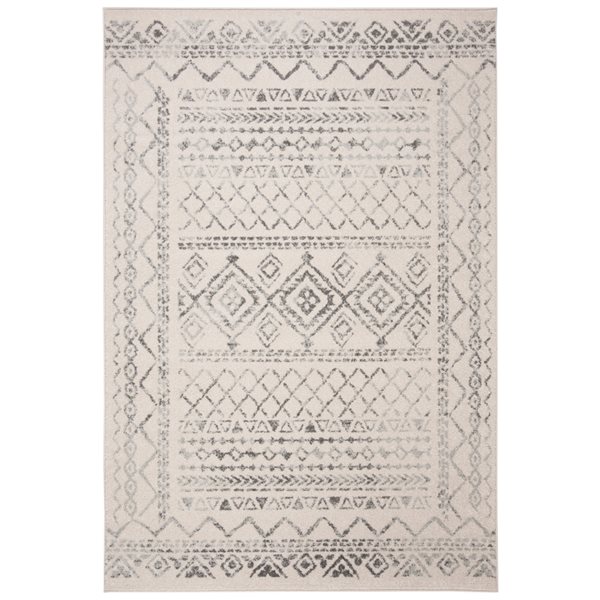 Tapis d'intérieur rectangulaire et délavé Tulum Grady par Safavieh de 5 pi x 8 pi de style bohème, ivoire et gris