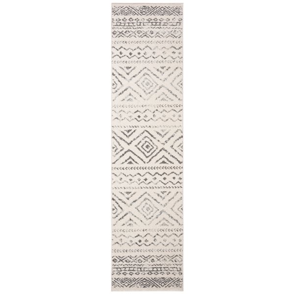 Tapis de passage d'intérieur rectangulaire et délavé Tulum Logan par Safavieh de 2 pi x 8 pi de style bohème, ivoire et gris