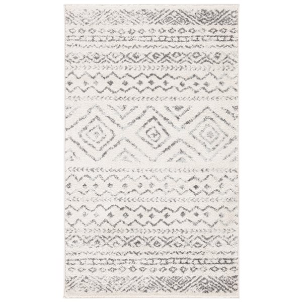 Carpette d'intérieur rectangulaire et délavée Tulum Logan par Safavieh de 3 pi x 5 pi de style bohème, ivoire et gris