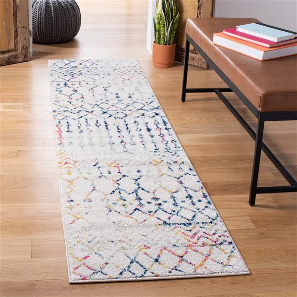 Safavieh Tulum Colfax 2-ft x 8-ft Ivory/Blue Rectangular Indoor Distressed/Overdyed Bohemian/Eclectic Runner