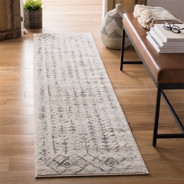 Tapis de passage d'intérieur rectangulaire et abstrait Tulum Elida par Safavieh de 2 pi x 5 pi de style bohème, ivoire et gris