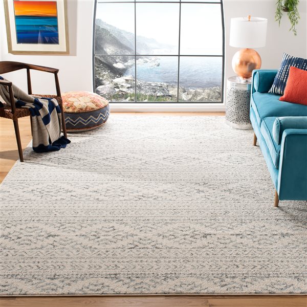 Tapis d'intérieur carré et délavé Tulum Cibola par Safavieh de 9 pi x 9 pi de style bohème, ivoire et gris