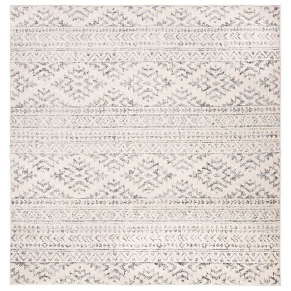 Tapis d'intérieur carré et délavé Tulum Cibola par Safavieh de 9 pi x 9 pi de style bohème, ivoire et gris