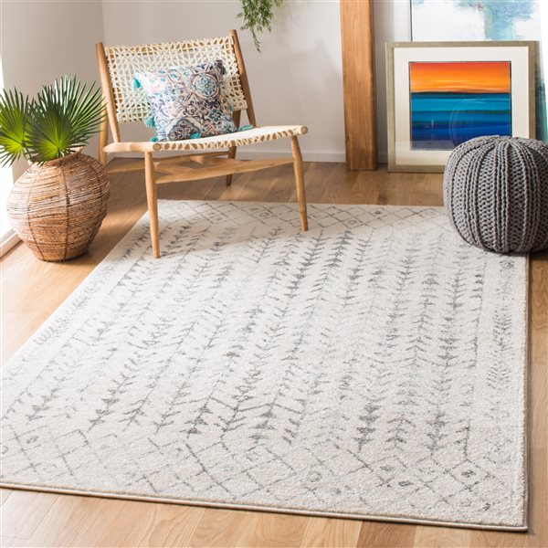 Carpette d'intérieur rectangulaire et délavée Tulum Elida par Safavieh de 3 pi x 5 pi de style bohème, ivoire et gris