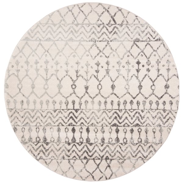 Safavieh Tulum Colfax 5-ft x 5-ft Ivory/Grey Round Indoor Distressed/Overdyed Bohemian/Eclectic Area Rug