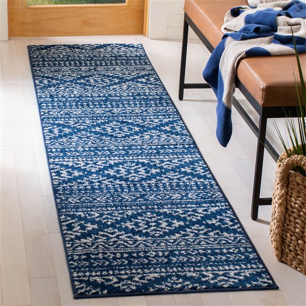 Safavieh Tulum Cibola 2-ft x 11-ft Navy/Ivory Rectangular Indoor Abstract Bohemian/Eclectic Runner