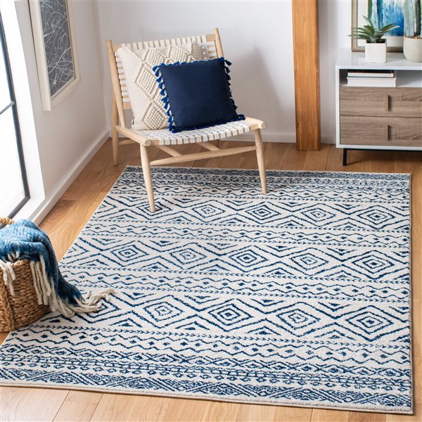 Safavieh Tulum Logan 3-ft x 5-ft Ivory/Navy Rectangular Indoor Abstract Bohemian/Eclectic Throw Rug