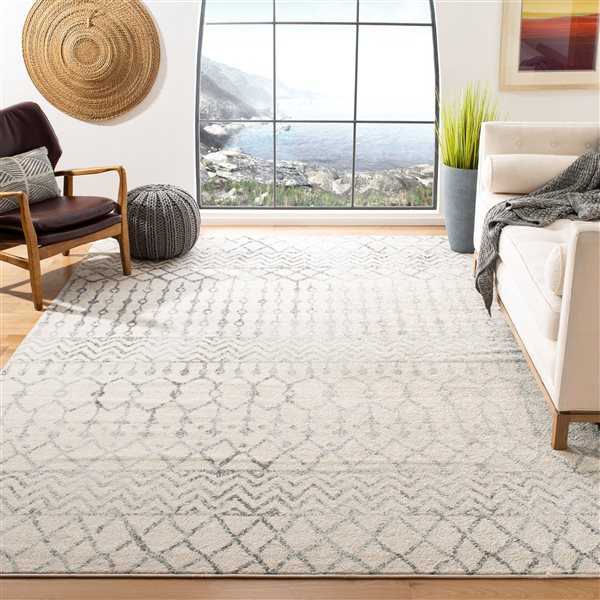 Tapis d'intérieur rectangulaire et délavé Tulum Colfax par Safavieh de 9 pi x 12 pi de style bohème, ivoire et gris