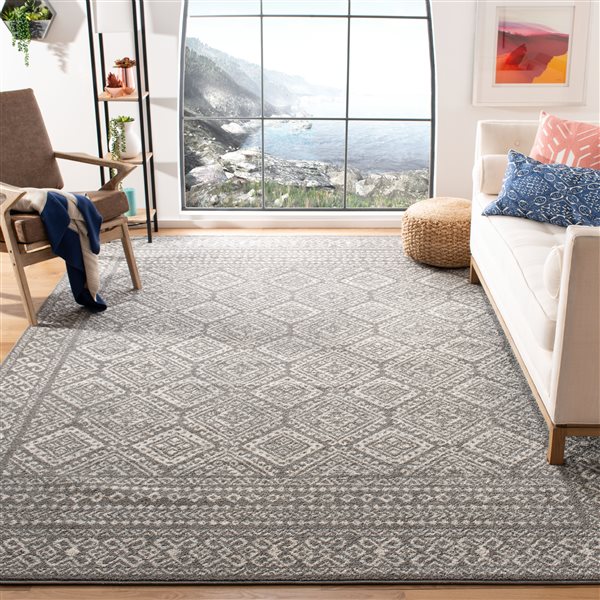 Safavieh Tulum Virden 7-ft x 7-ft Dark Grey/Ivory Square Indoor Distressed/Overdyed Bohemian/Eclectic Area Rug