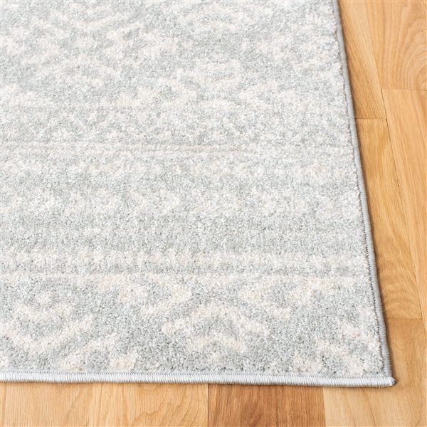 Tapis d'intérieur rectangulaire et abstrait Tulum Cibola par Safavieh de 4 pi x 6 pi de style bohème, gris clair et ivoire