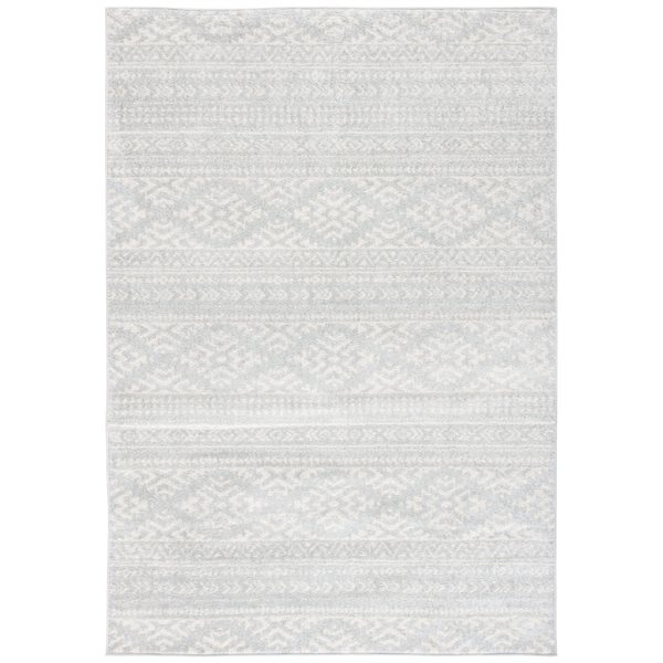 Tapis d'intérieur rectangulaire et abstrait Tulum Cibola par Safavieh de 4 pi x 6 pi de style bohème, gris clair et ivoire